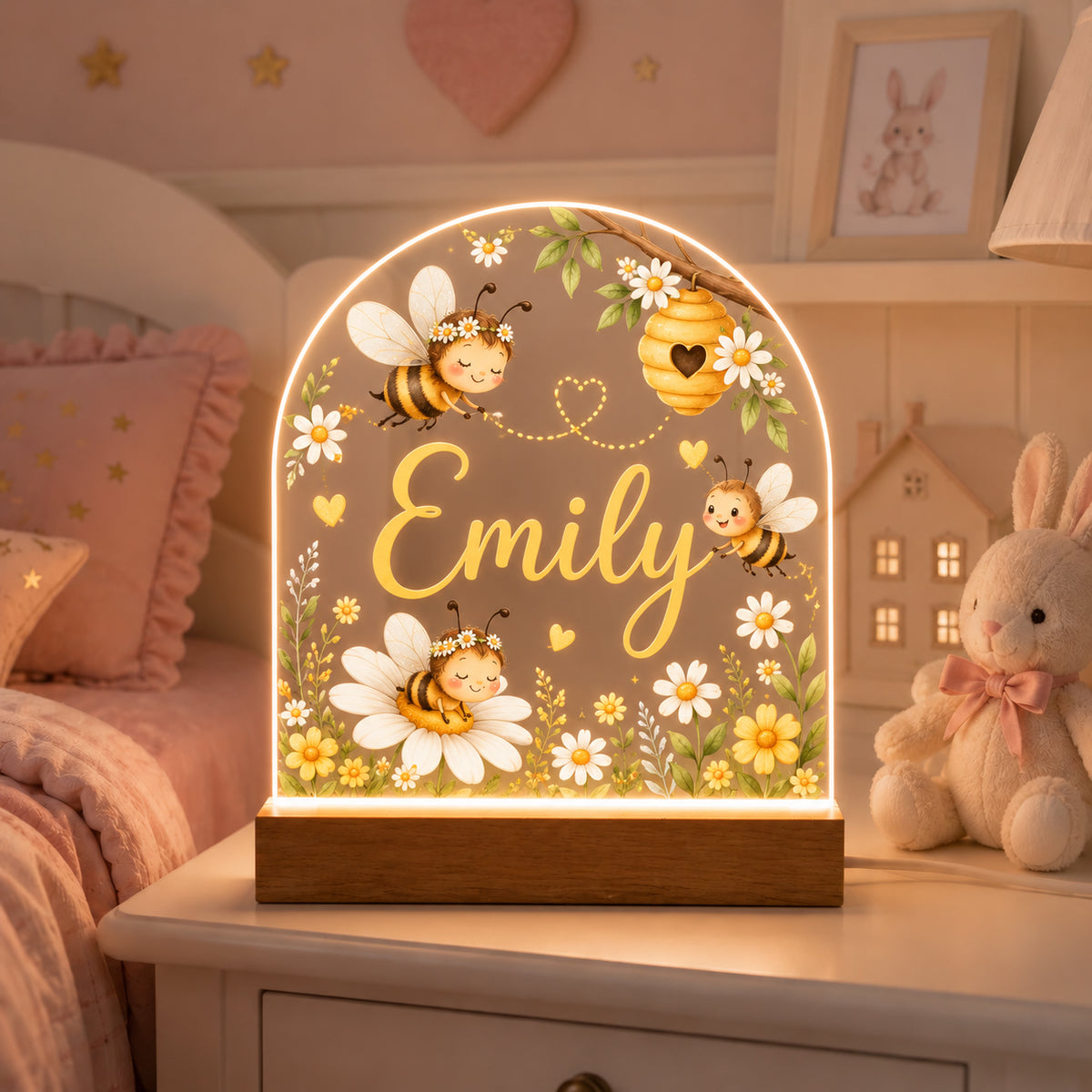 Personalised Bee Theme Night Light | Custom LED Nursery & Children's Bedroom Light