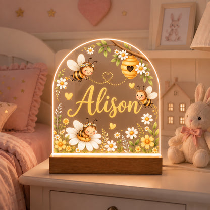 Personalised Bee Theme Night Light | Custom LED Nursery & Children's Bedroom Light