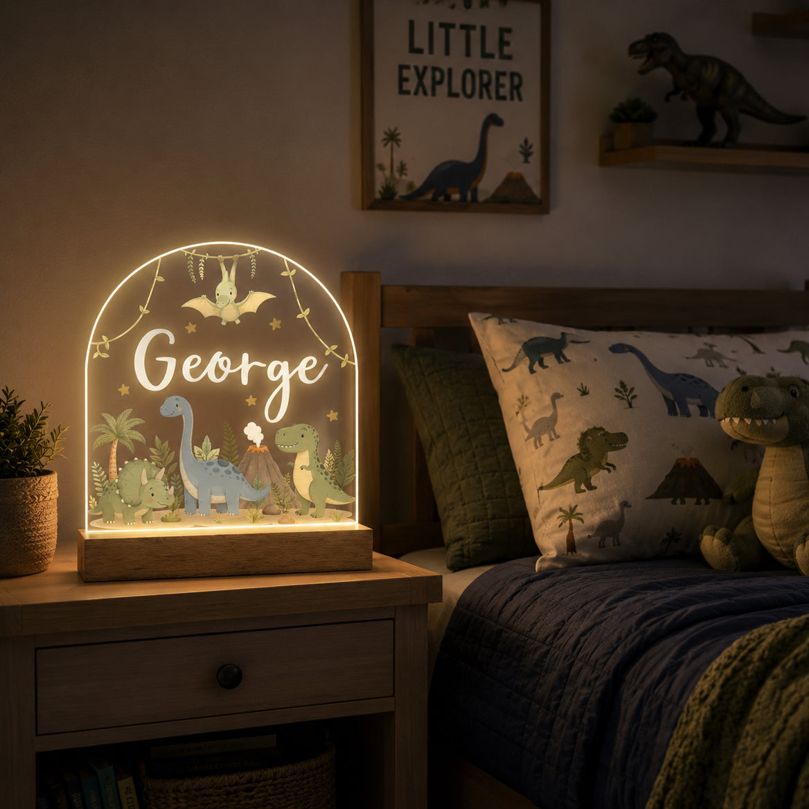 Personalised Dinosaur Night Light | Baby Boy Nursery Decor, New Baby, Christening & 1st Birthday Gift
