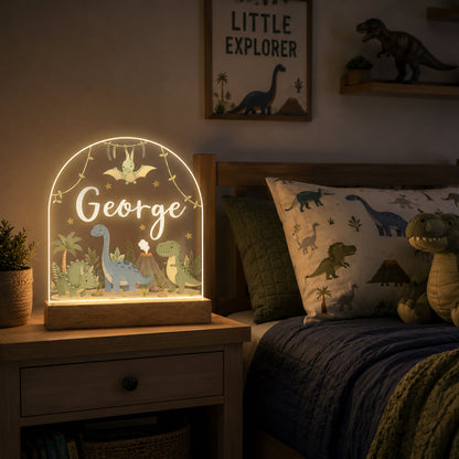 Personalised Dinosaur Night Light | Baby Boy Nursery Decor, New Baby, Christening & 1st Birthday Gift