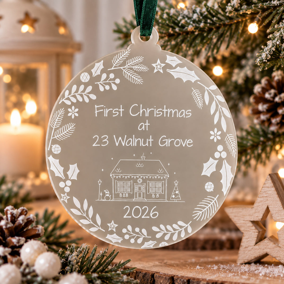 Personalised 1st Christmas in our New Home Bauble Frosted Acrylic