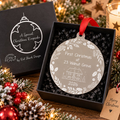 Personalised 1st Christmas in our New Home Bauble Frosted Acrylic