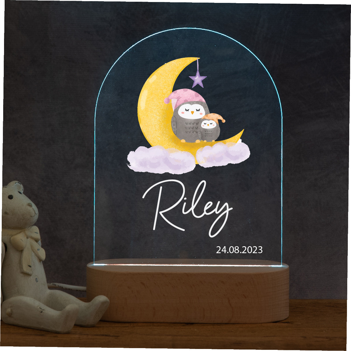 Personalised Owl and Moon Night Light