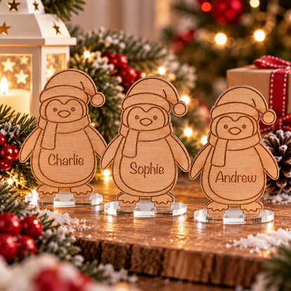 Personalised Wooden Christmas Penguin Place Name