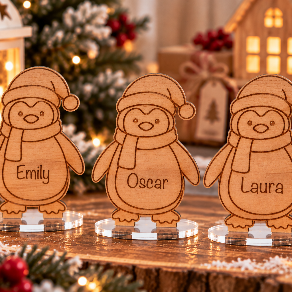 Personalised Wooden Christmas Penguin Place Name