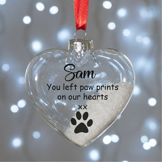 Personalised Pet Loss Memorial Glass Heart Bauble Christmas Tree Decoration