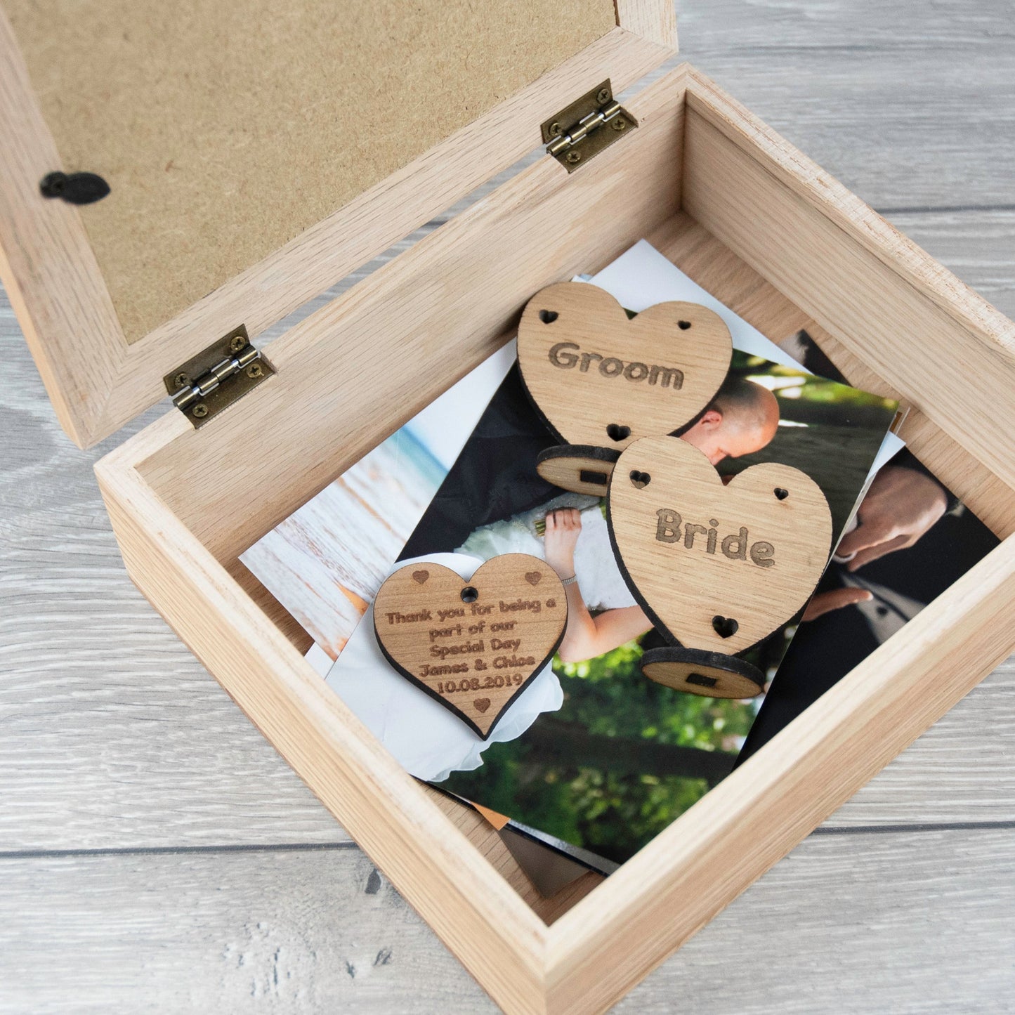 Personalised Solid Oak Photo Keepsake Wedding Box