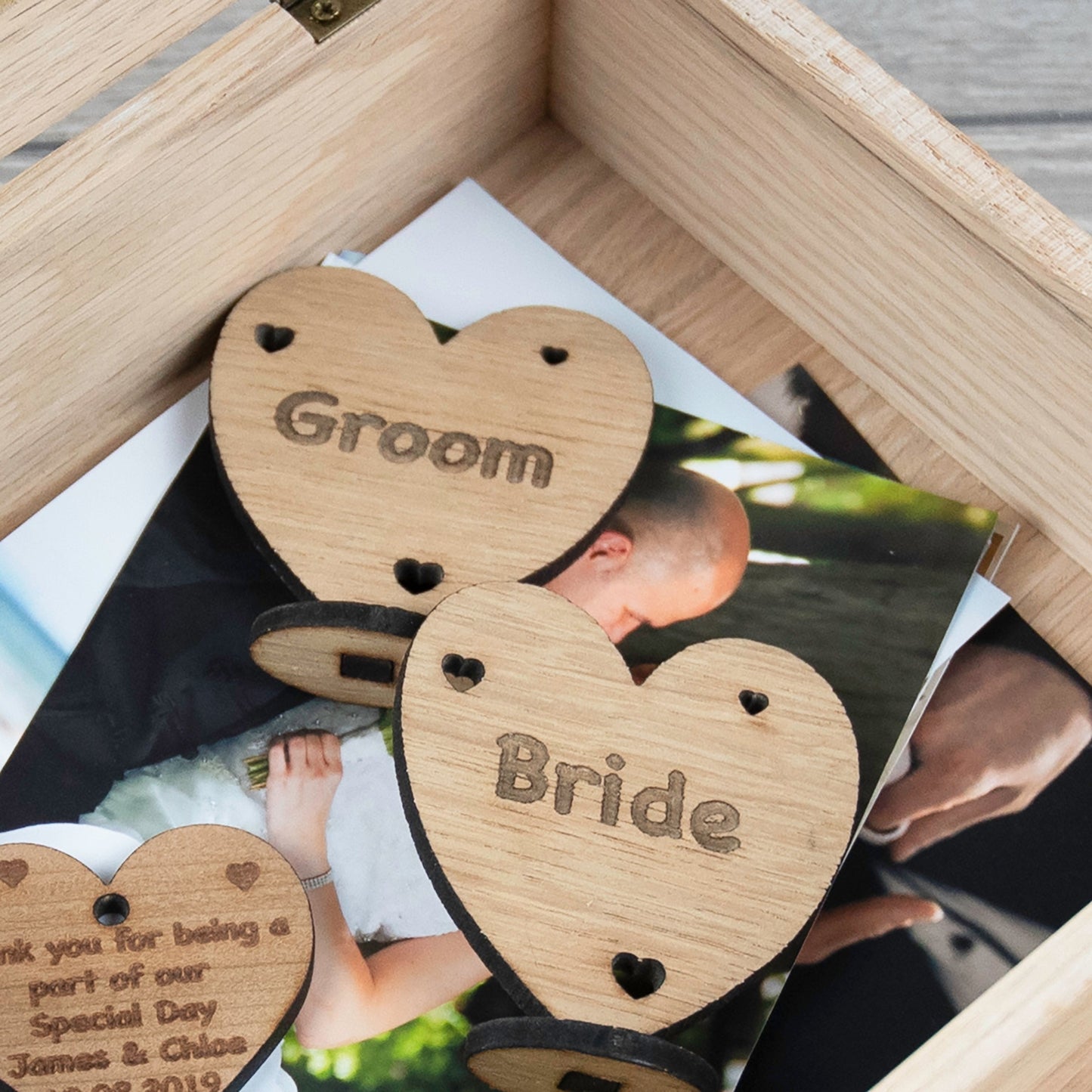 Personalised Solid Oak Photo Keepsake Wedding Box