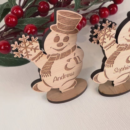 Personalised Wooden Snowman Christmas Place Name