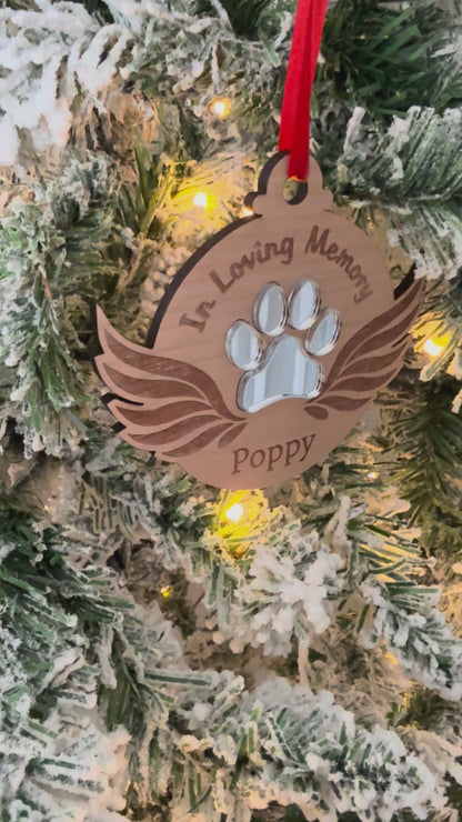 Personalised Pet Memorial Bauble with Angel Wings – In Loving Memory