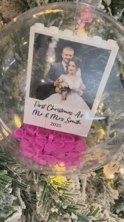 Personalised First Christmas as Mr & Mrs LEGO® Brick 3D Photo Block Bauble