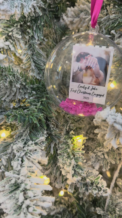 Personalised First Christmas Engaged LEGO® Brick 3D Photo Block Bauble