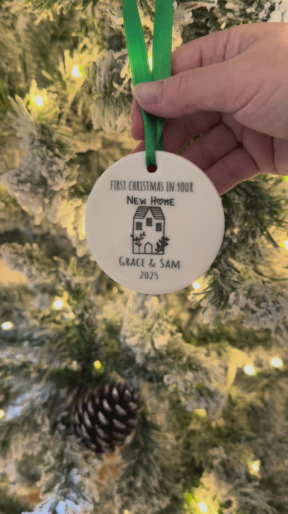 Personalised First Christmas In Your New Home Ceramic Bauble Tree Decoration