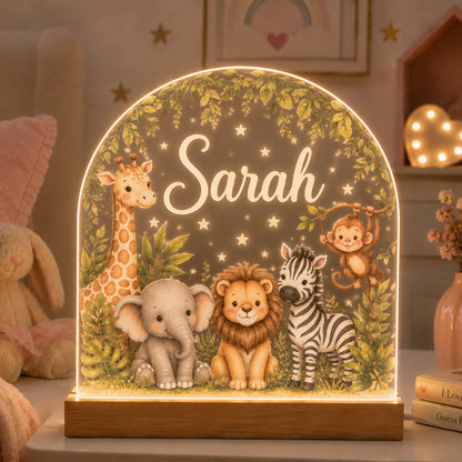 Personalised Safari Animal Night Light | Custom LED Nursery & Children's Bedroom Light
