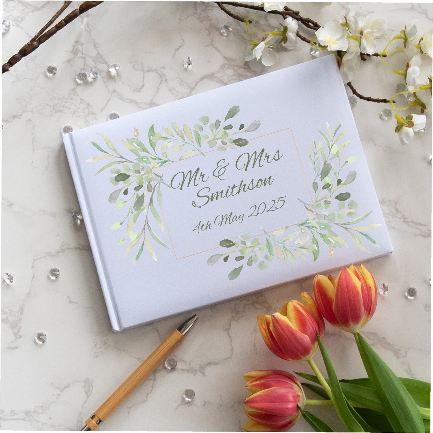 Watercolour Leaves Wedding Guest Book