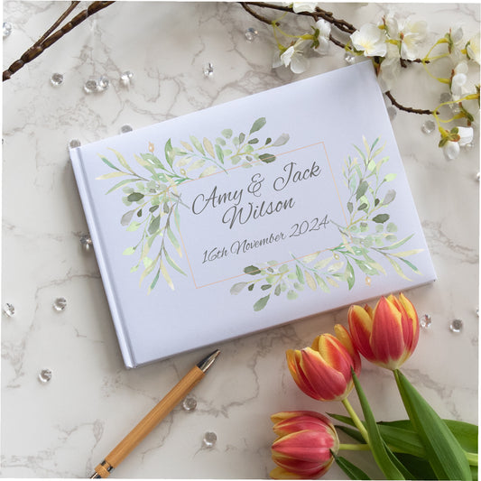 Watercolour Leaves Wedding Guest Book