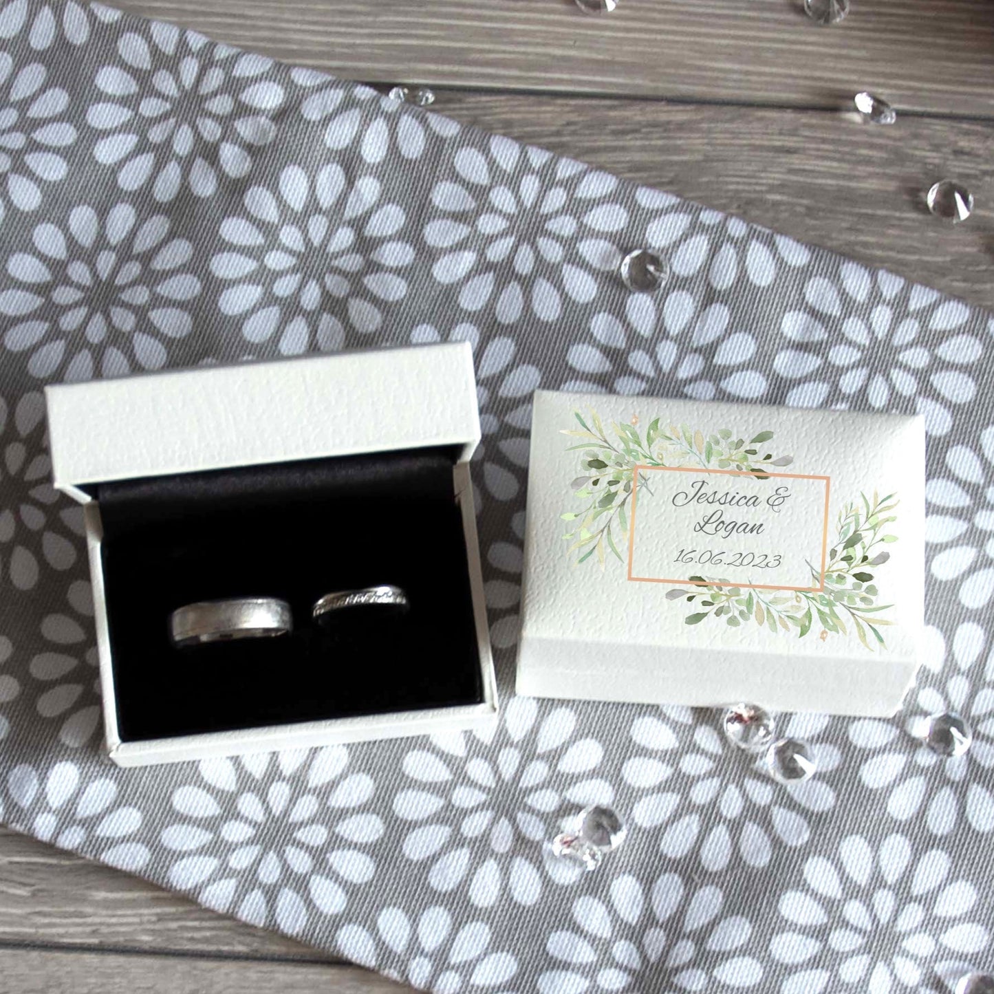 Watercolour Leaves Wedding Ring Keepsake Box