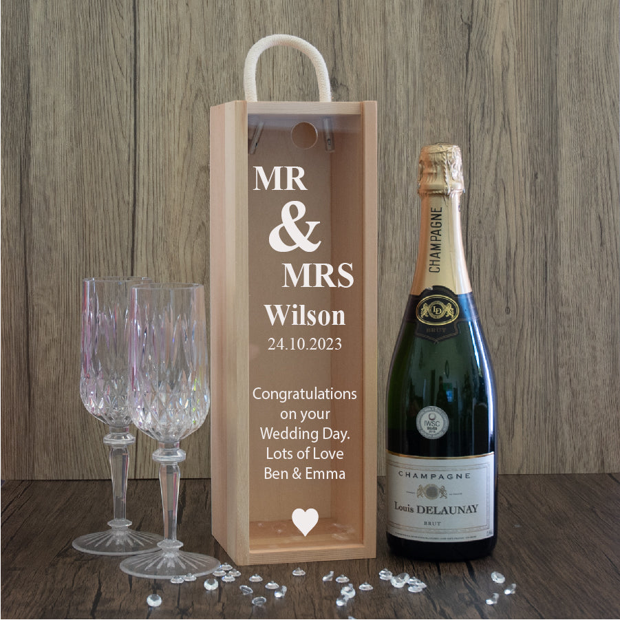 Personalised Wedding Couple and Date Wooden Bottle Box