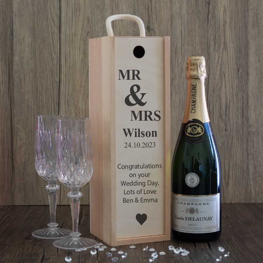 Personalised Wedding Couple and Date Wooden Bottle Box