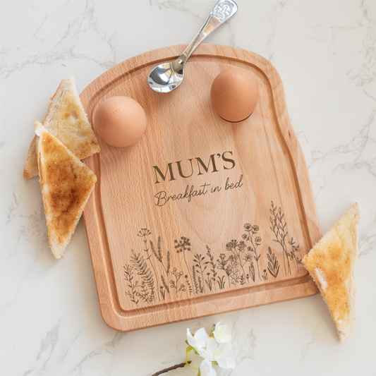 Personalised Wildflower Breakfast Board: Engraved Wooden Dippy Egg Board