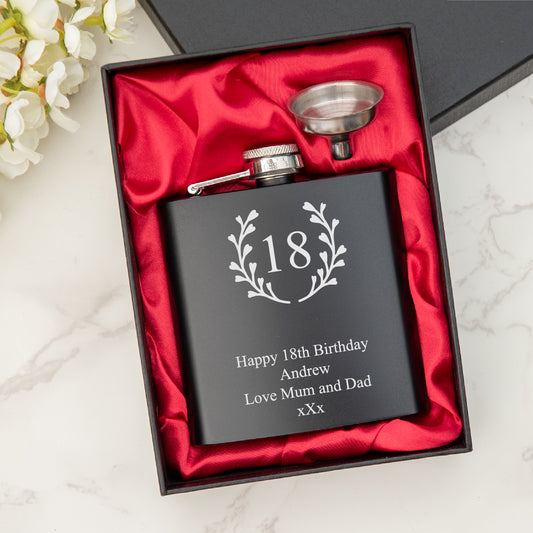 Personalised  Engraved Hip Flask Wreath Design